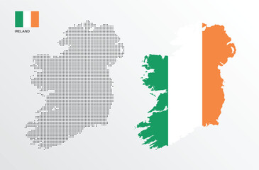 Set of political maps of Ireland with regions isolated and flag on white background