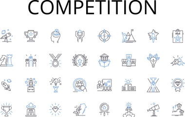 Competition line icons collection. Conflict, Rivalry, Contest, Battle, Agonism, Duel, Matchup vector and linear illustration. Opposition,Confrontation,Antagonism outline signs set Generative AI