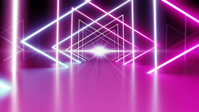 Neon Line Tunnel glowing　Fluorescent light corridor stage CG background