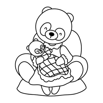Cute Mom Panda and Baby, Mama Panda, Baby Panda, Mother's Day Element, Hand Drawn Illustration