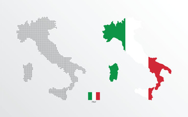 Set of political maps of Italy with regions isolated and flag on white background