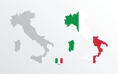 Obraz premium Set of political maps of Italy with regions isolated and flag on white background