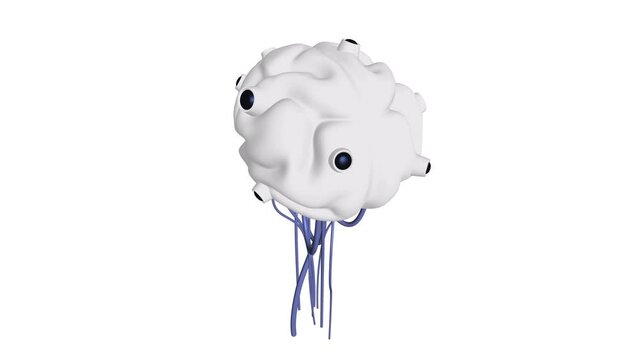 Cyber brain wired neural network. Robotic eternal organ. Cyborg robot brain rotate 3d render endless loop. 4K FullHD and HD render footage animation on white