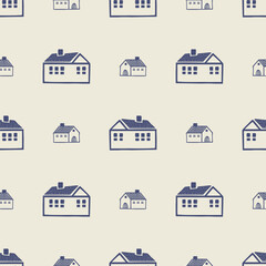 Masculine block print house vector pattern. Seamless sketchy city street organic style for rustic tile. 
