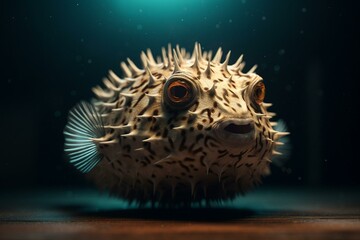 A computer-generated image showing a puffer fish. Generative AI
