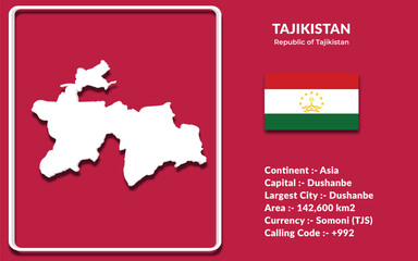 Tajikistan map design in 3d style with national flag