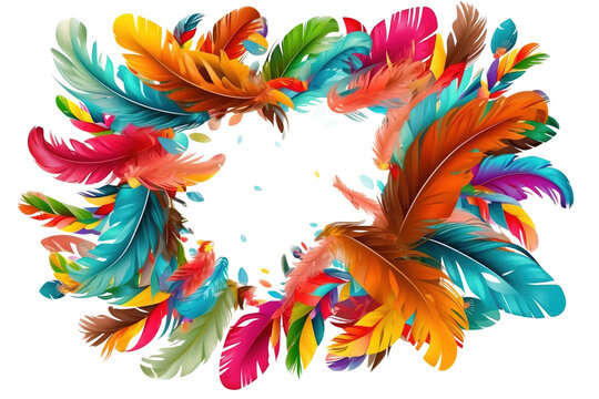 colorful feathers for carnival composition isolated