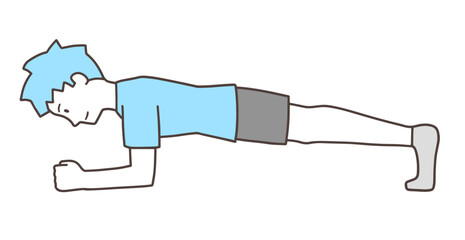 プランクをする男性、青