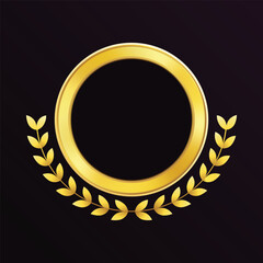 luxury laurel leaf golden round badge frame in vector