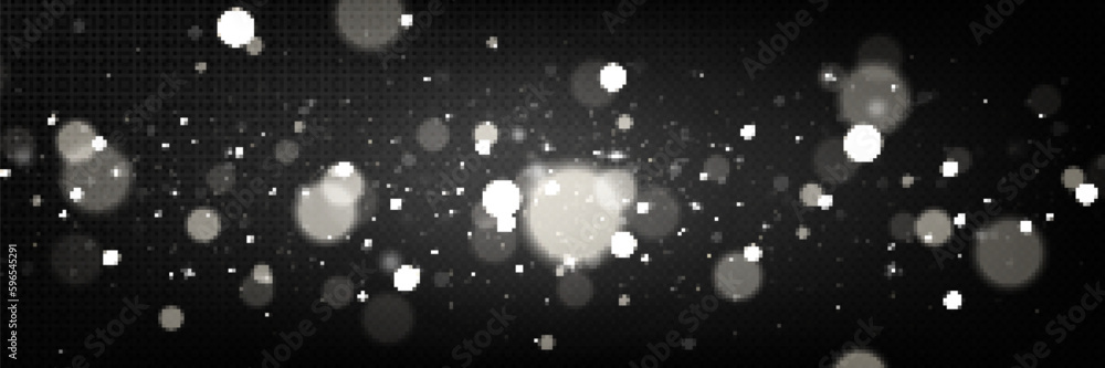 Poster white bokeh light overlay vector effect with shimmer isolated on black transparent background. blurr