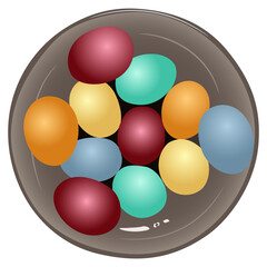 Painted Easter eggs lying on a plate. Spring seasonal design. Isolated vector illustration.