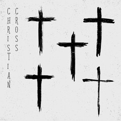 Set of grunge Christian crosses