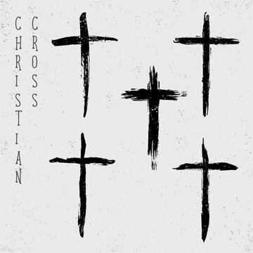 Set of grunge Christian crosses