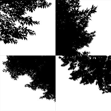 Set of realistic branches silhouettes in the corner