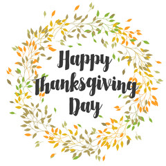 Happy Thanksgiving Day poster with autumn leaves
