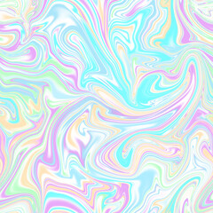 Holographic seamless pattern. The effect of flowing iridescent liquid. Psychedelic effect. Fairy tale unicorn trend background. 90s fashion..