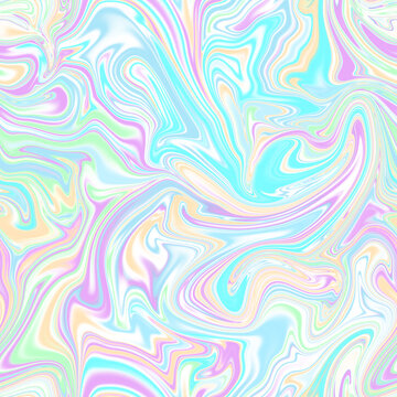 Fototapeta Holographic seamless pattern. The effect of flowing iridescent liquid. Psychedelic effect. Fairy tale unicorn trend background. 90s fashion..