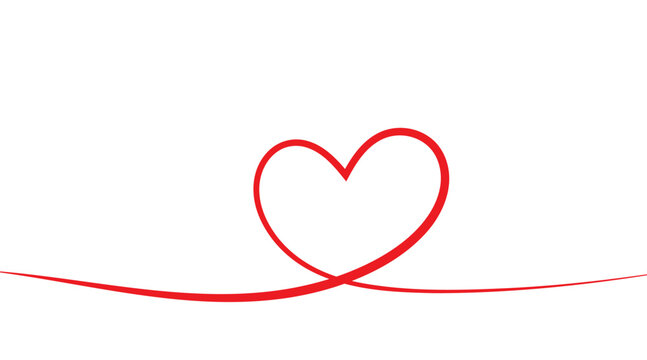 Continuous red heart line. Love concept for wedding, birthday. Romantic symbol in simple ribbon. vector.