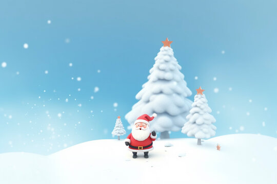 クリスマスのかわいいサンタクロースと雪景色　Generative AI