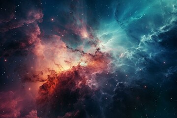 Obraz na płótnie Canvas Galactic backdrop featuring colorful nebula clouds and countless stars. Generative AI