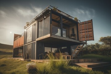 Fototapeta na wymiar Eco-friendly home made of shipping containers. Generative AI