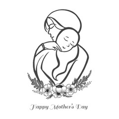 Hand drawn mother with baby card design