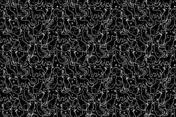 Repeating ornament of magical black cats and stars