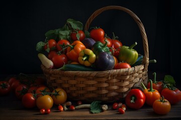 Basket full of summer vegetables. Generative AI