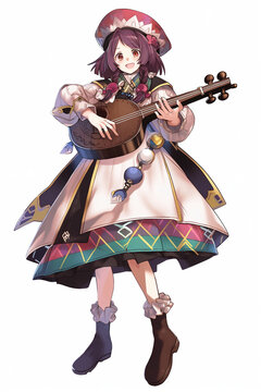 anime girl playing lute white dress clip art preview