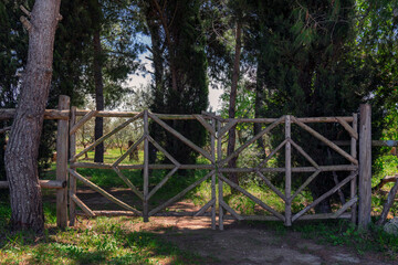 Cancello con tronchi d'albero