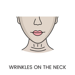 Wrinkles on the neck line in vector, illustration of a woman with age-related changes on her face