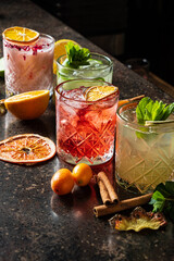 cocktails in the bar closeup