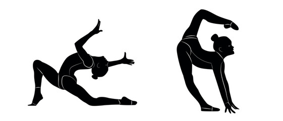 Vector illustration of silhouettes of gymnast girls