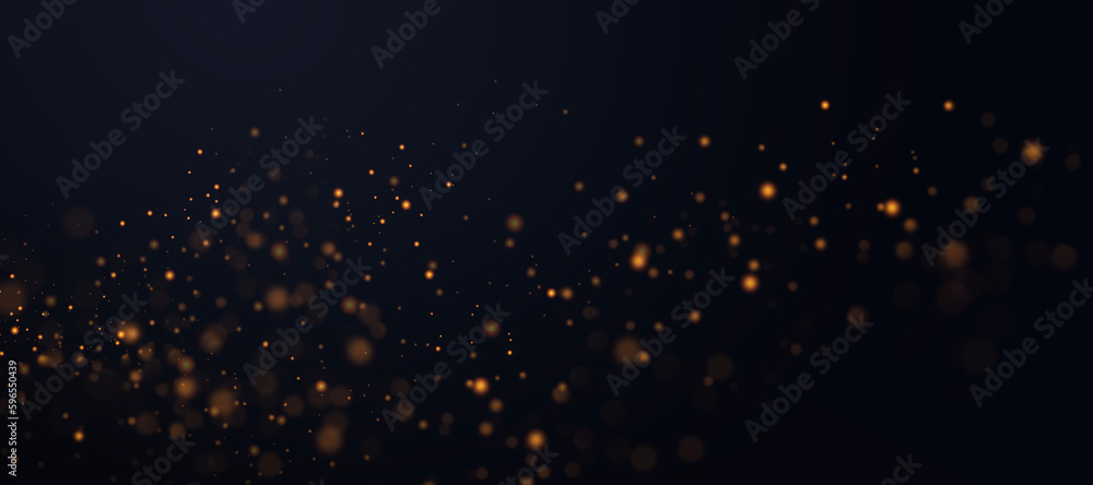 Poster golden abstract bokeh background. background of abstract glitter lights on black isolated background