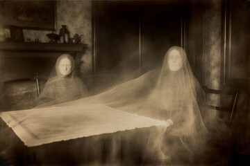 Old photo of a seance. Generativ ai.