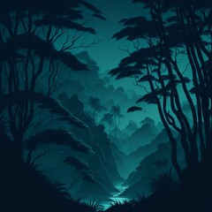 Fototapeta na wymiar illustration of Jungle landscape silhouette in the background generative ai 