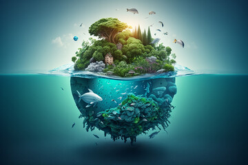 World environment and earth day concept with blue globe and eco friendly enviroment. Generative ai