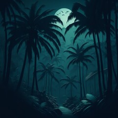 illustration of Jungle landscape silhouette in the background generative ai
