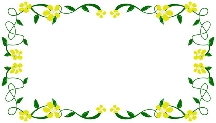 Background illustration of a yellow flower frame and green twigs. Perfect for invitation cards, greeting cards, wallpapers, posters, banners, advertisements