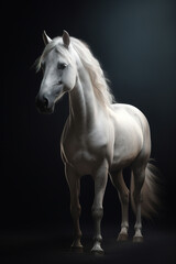 Naklejka na ściany i meble Gorgeous white horse full length photorealistic portrait. generative art
