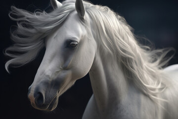 Obraz na płótnie Canvas Gorgeous white horse with beautiful flowing mane photorealistic portrait. generative art