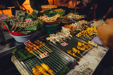 Street food markets, skewers and BBQ on the island
