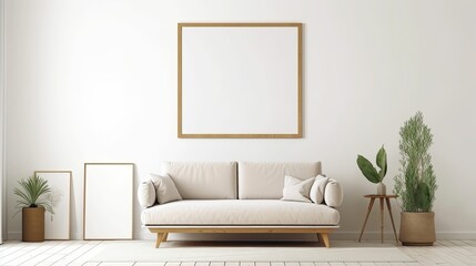 Obraz na płótnie Canvas frame mockup in modern living room interior, Generative AI