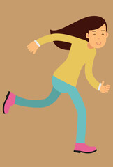 Fototapeta na wymiar young long haired woman running
