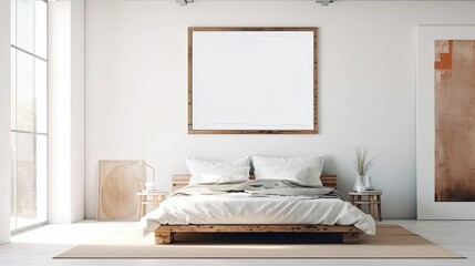 Fototapeta na wymiar frame mockup in a modern and cozy bedroom interior, Generative AI