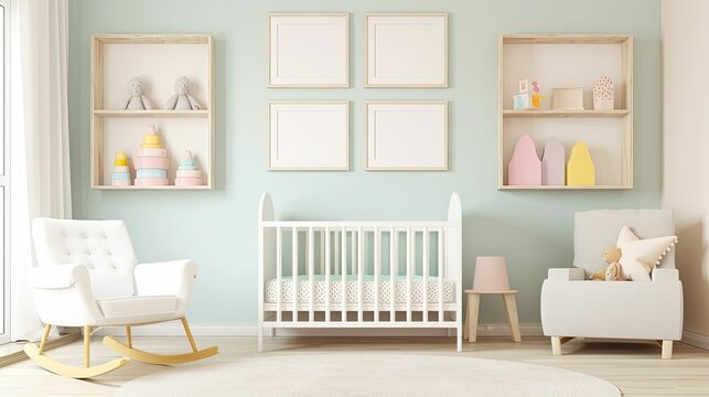 gallery frame mockup in a kids bedroom interior, frame mockup for nursery, Generative AI