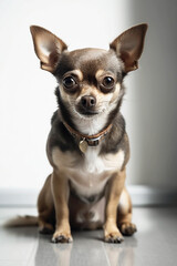 Two funny Chihuahua dogs looking at the camera in home. Adorable pet. Waiting for the over. Dog food. Love for animals