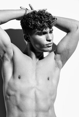 Fototapeta premium man background caucasian adult torso beautiful fit jeans fitness trend trendy young athlete
