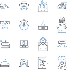 Cosmopolis line icons collection. Cityscape, Isolation, Wealth, Power, Limousine, Capitalism, Surveillance vector and linear illustration. Disconnection,Existential,Technology outline Generative AI