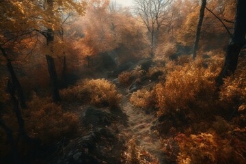 A fall forest drawing with autumn vibes. Generative AI
